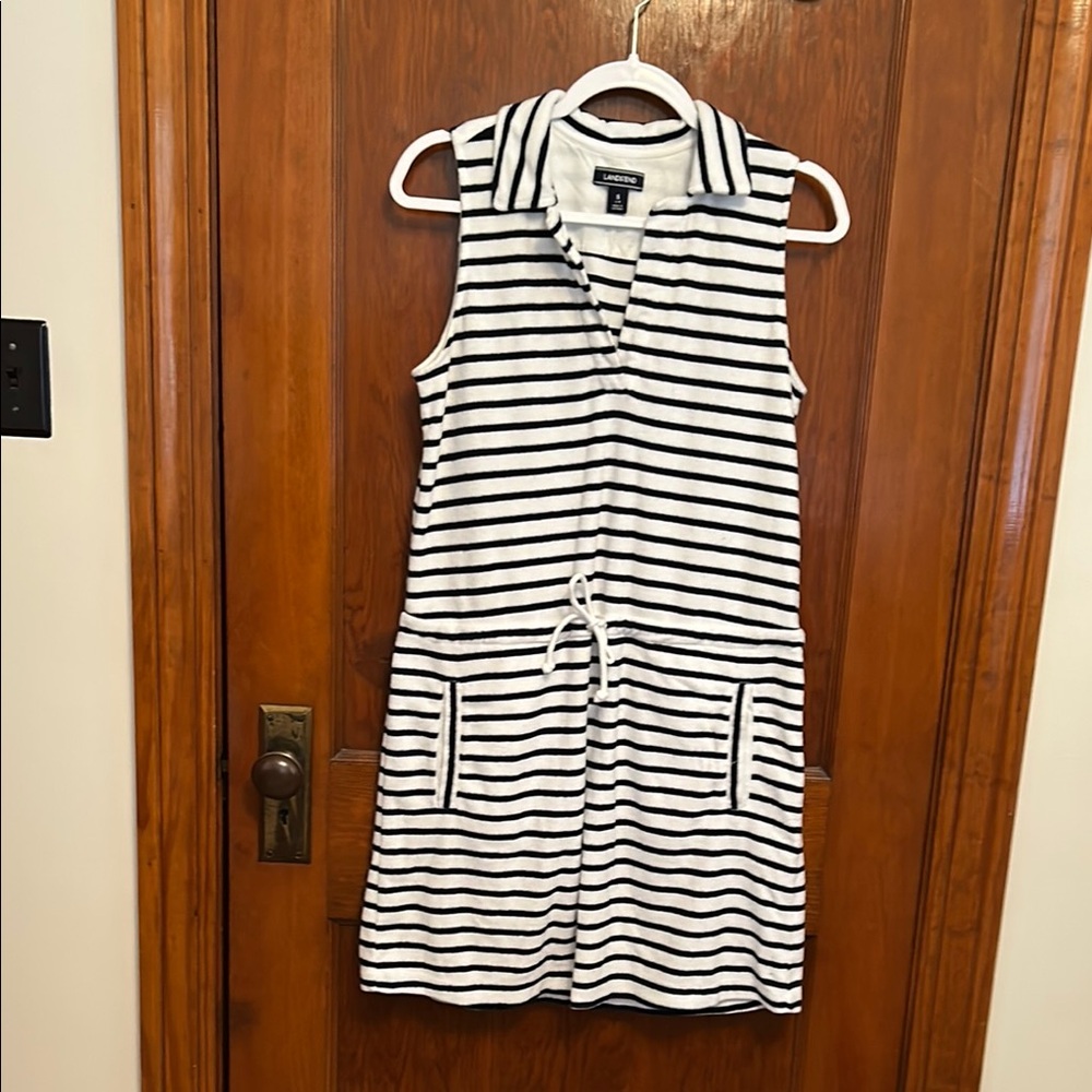 Lands' End Black and White Striped Dress